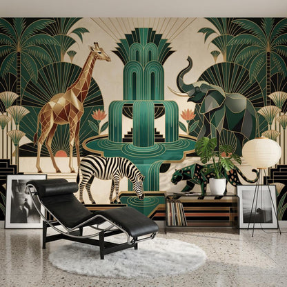 Art Deco Wallpaper Geometric Safari Animals Wall Mural