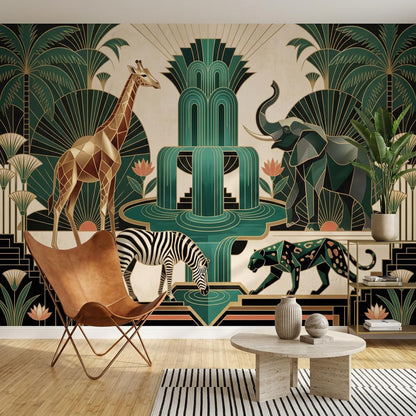 Art Deco Wallpaper Geometric Safari Animals Wall Mural