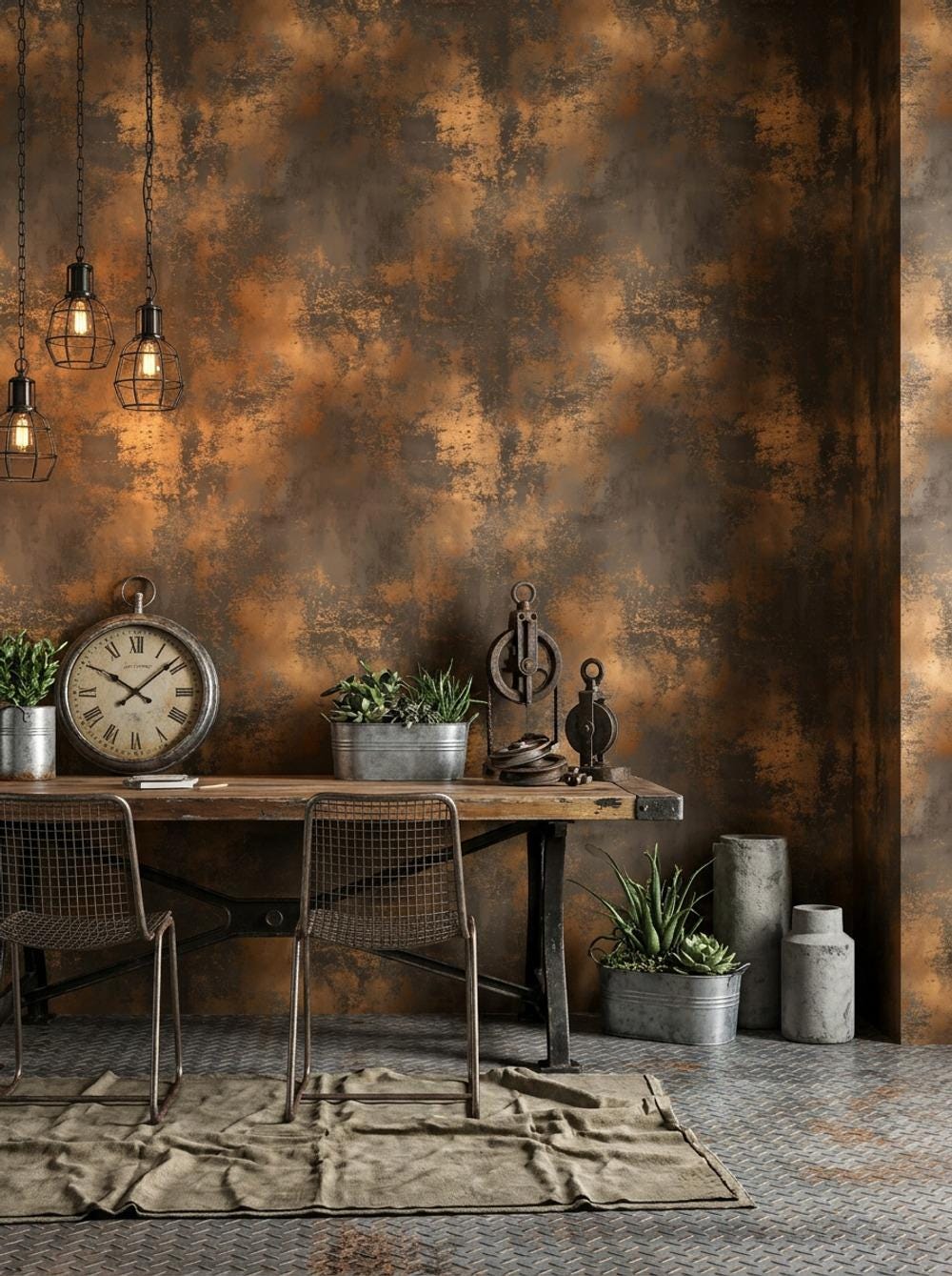Metallic Grunge Wallpaper Distressed Texture Industrial Patina Wall Mural