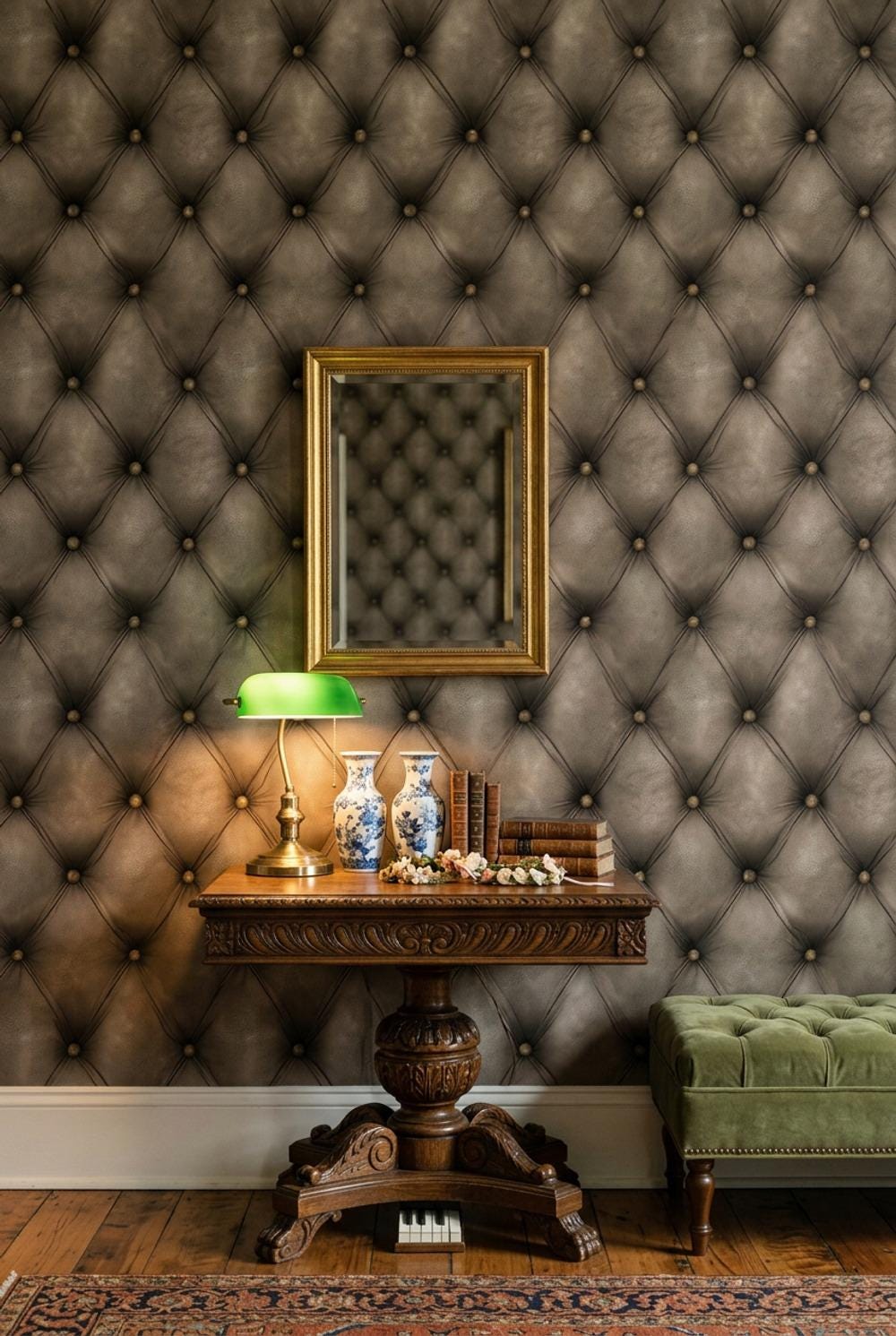 Tufted Leather Wallpaper Button Tufting Diamond Quilted Wall Mural