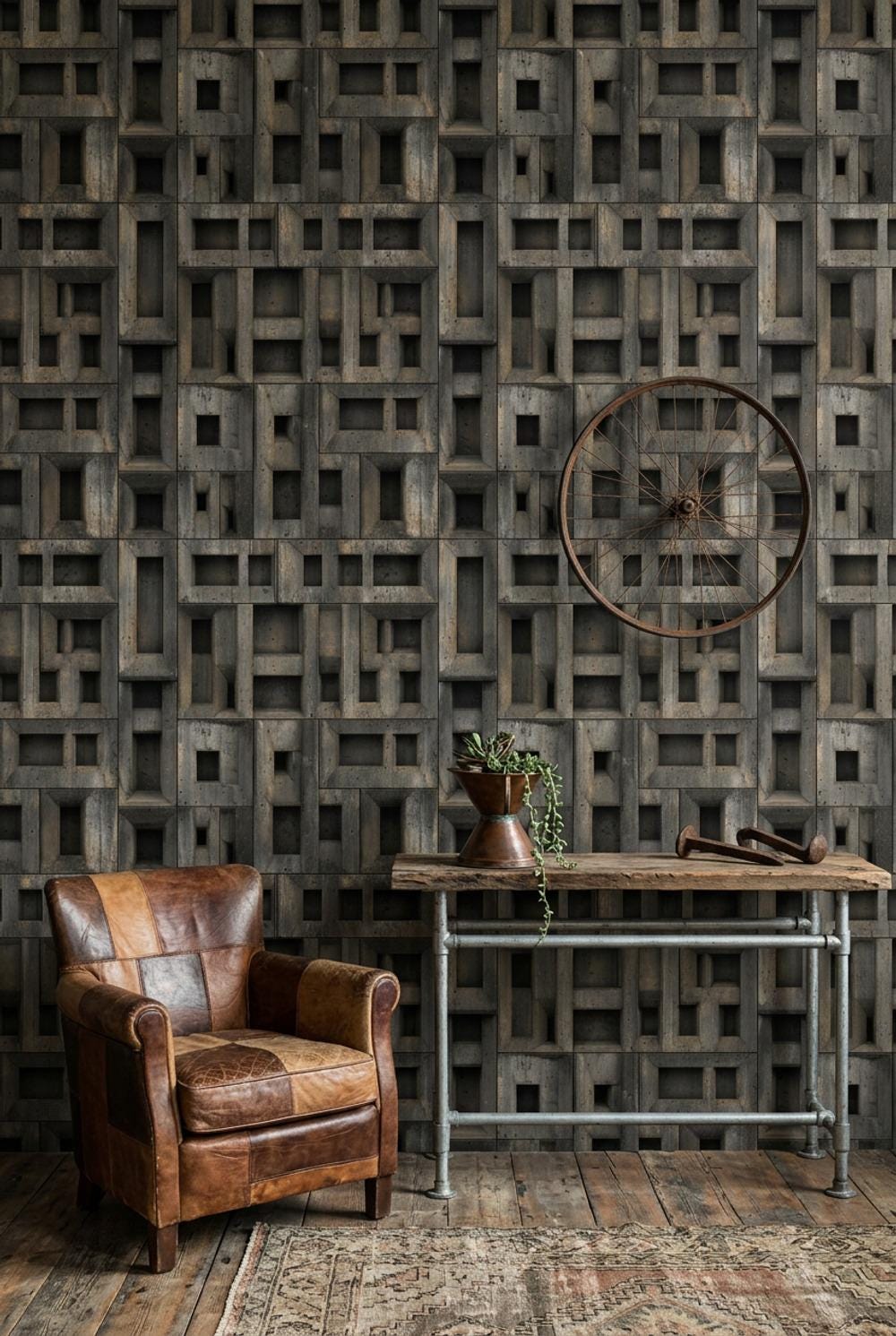 3D Geometric Relief Wallpaper Industrial Modern Brutalist Wall Mural