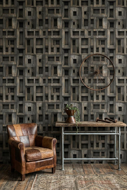 3D Geometric Relief Wallpaper Industrial Modern Brutalist Wall Mural