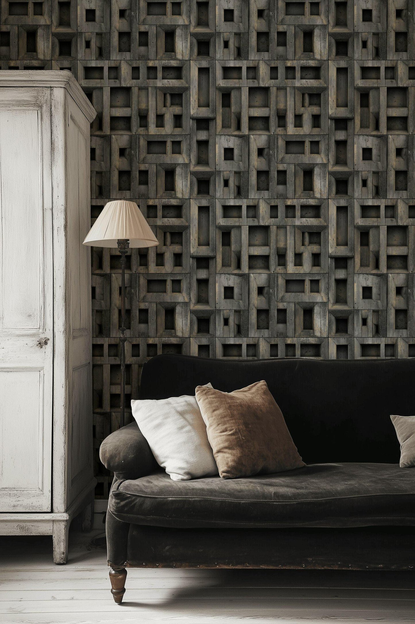 3D Geometric Relief Wallpaper Industrial Modern Brutalist Wall Mural