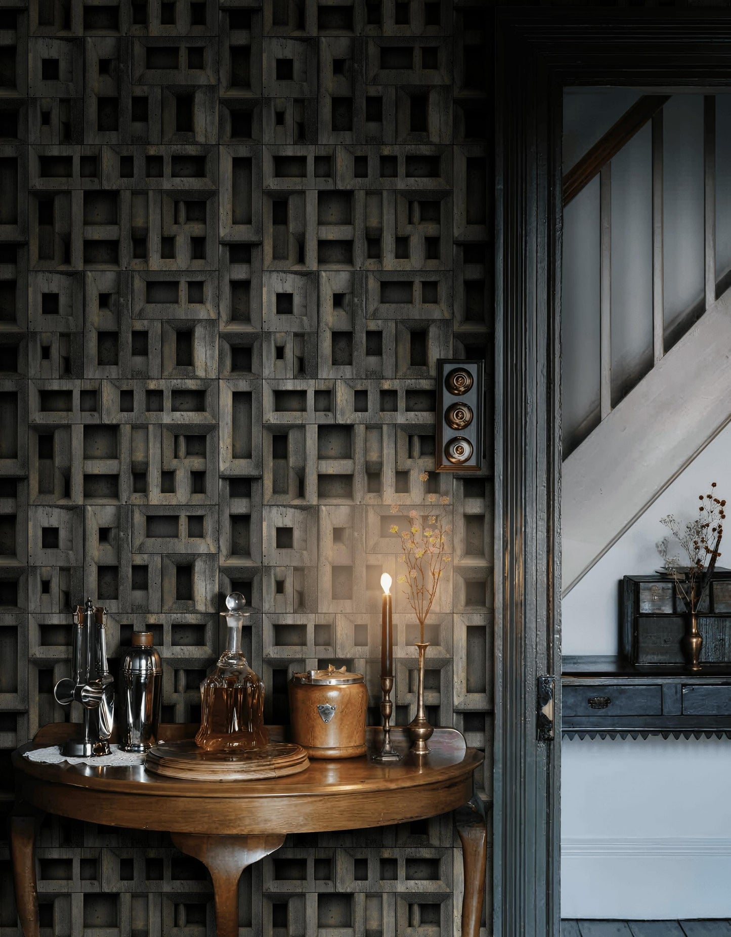 3D Geometric Relief Wallpaper Industrial Modern Brutalist Wall Mural