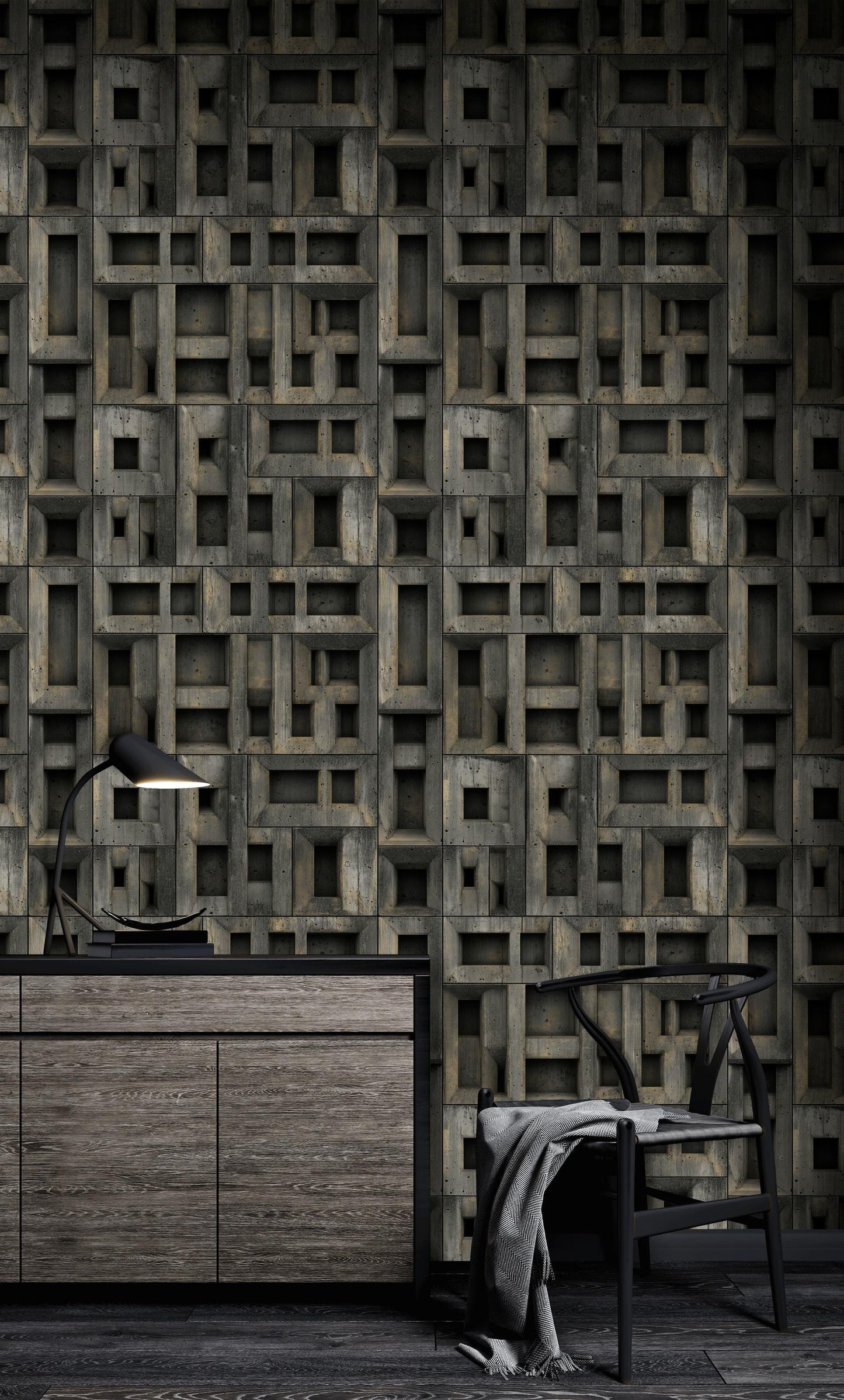 3D Geometric Relief Wallpaper Industrial Modern Brutalist Wall Mural