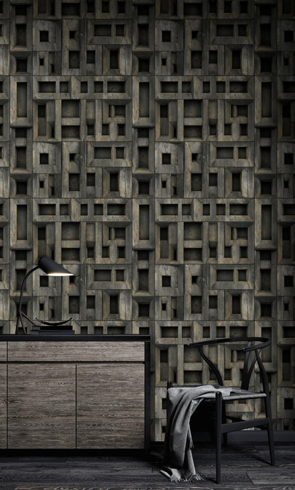 3D Geometric Relief Wallpaper Industrial Modern Brutalist Wall Mural