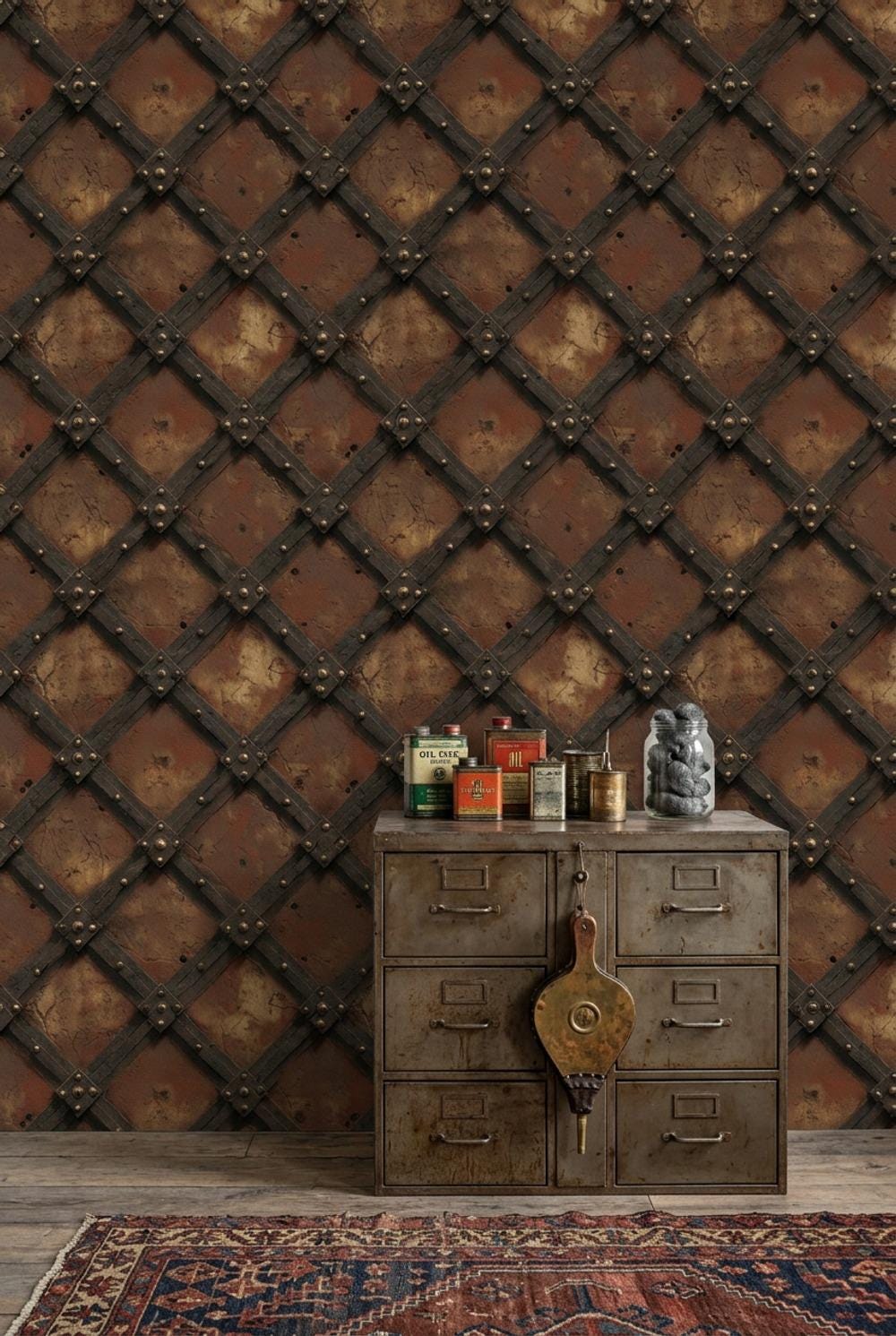 Dark Industrial Wallpaper Rustic Metal Lattice Steampunk Inspired Wall Mural