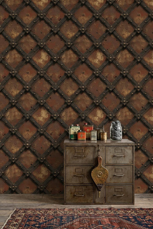 Dark Industrial Wallpaper Rustic Metal Lattice Steampunk Inspired Wall Mural