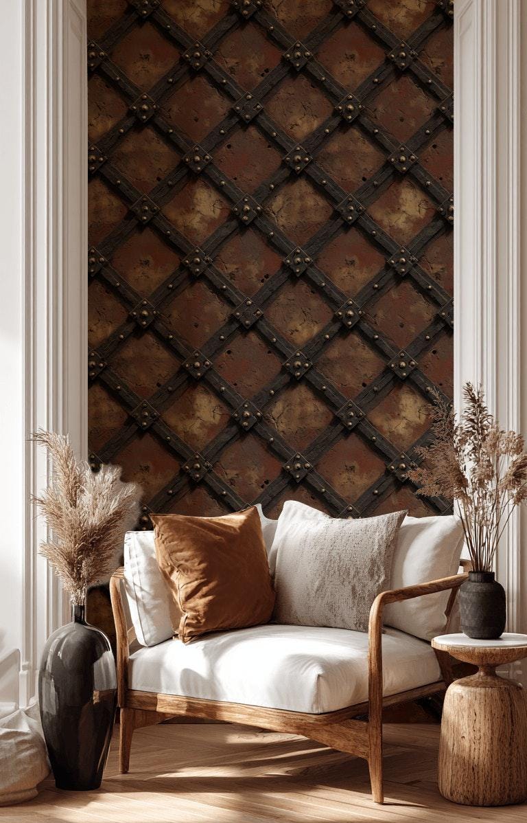 Dark Industrial Wallpaper Rustic Metal Lattice Steampunk Inspired Wall Mural