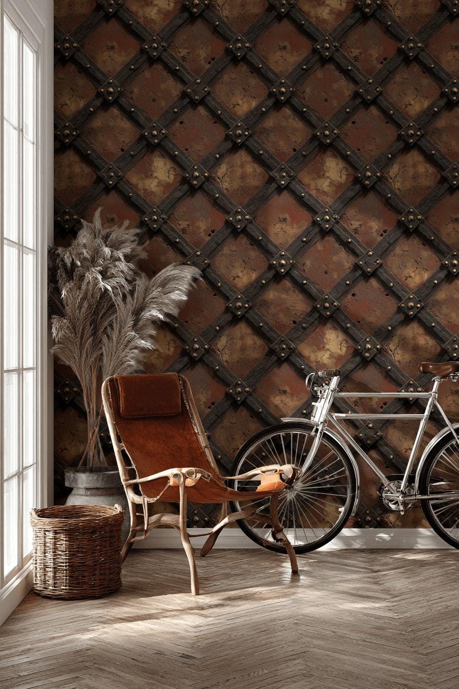 Dark Industrial Wallpaper Rustic Metal Lattice Steampunk Inspired Wall Mural