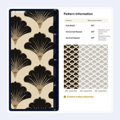 Art Deco Fan Pattern Wallpaper, Black Gold Wall Decor, Geometric Luxury Interior Design
