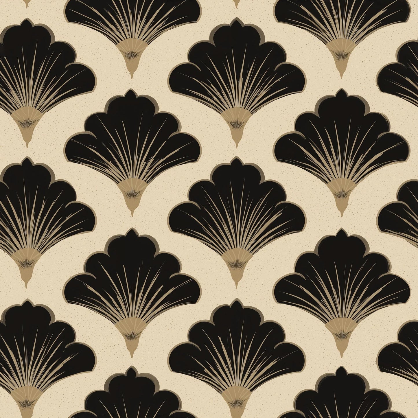 Art Deco Fan Pattern Wallpaper, Black Gold Wall Decor, Geometric Luxury Interior Design