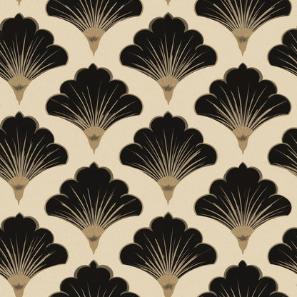 Art Deco Fan Pattern Wallpaper, Black Gold Wall Decor, Geometric Luxury Interior Design
