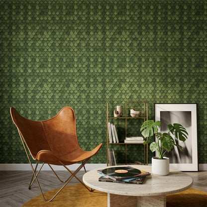 Green Scale Pattern Wallpaper, Art Deco Wall Decor, Modern Textured Luxury Interior Design
