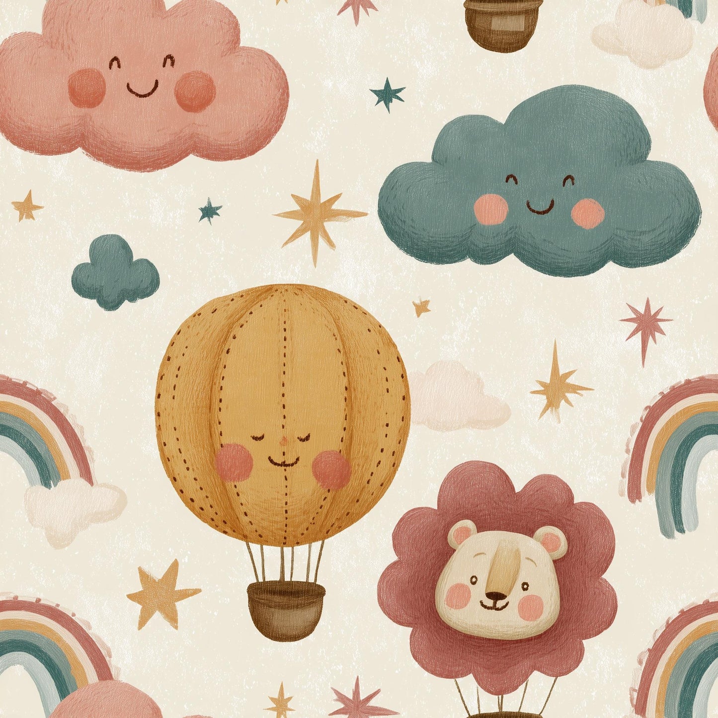 Nursery Wallpaper Hot Air Balloon Rainbow Design, Kids Room Wall Decor Animal Theme