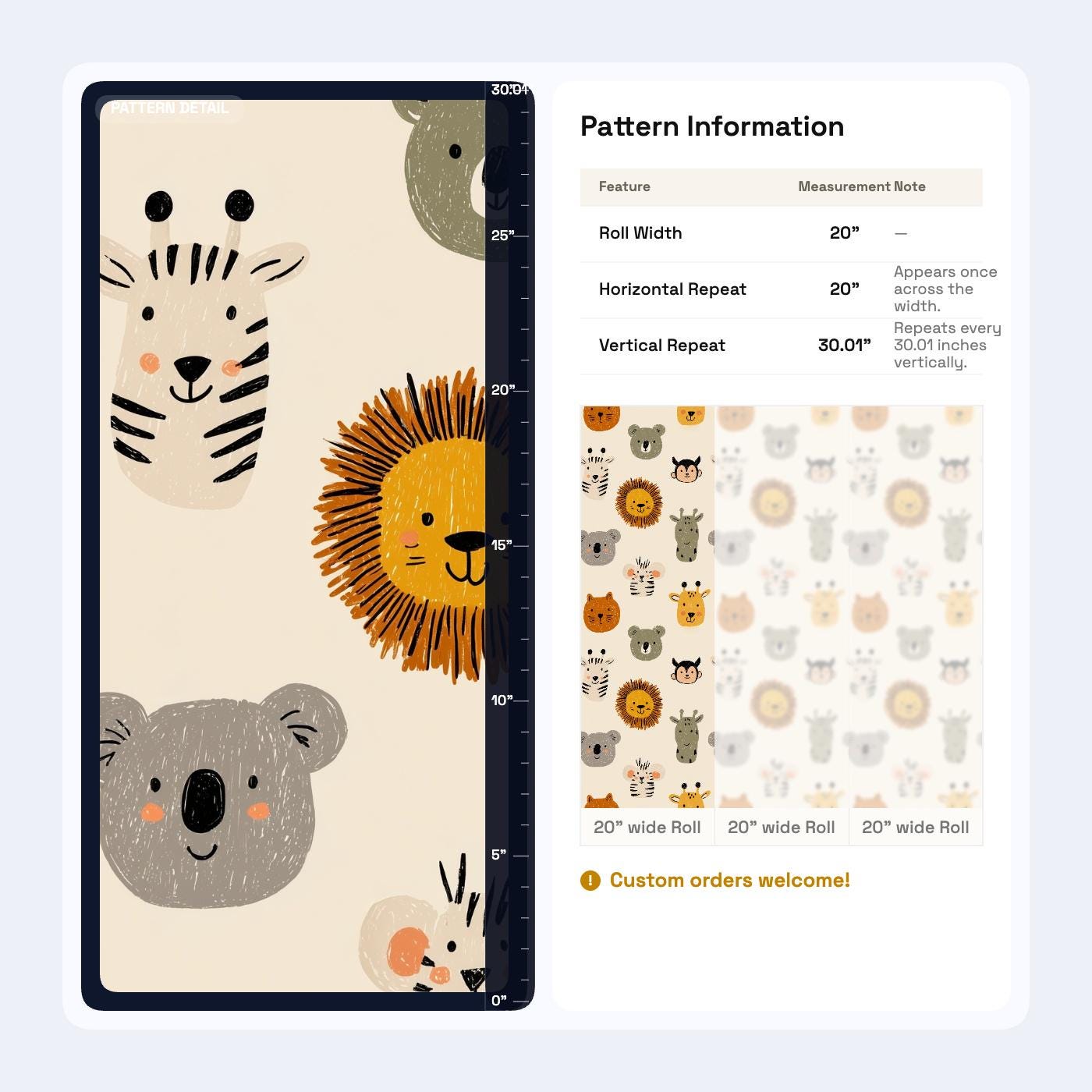 Kids Animal Wallpaper Safari Pattern Jungle Theme Wall Decor Playful Cartoon Design