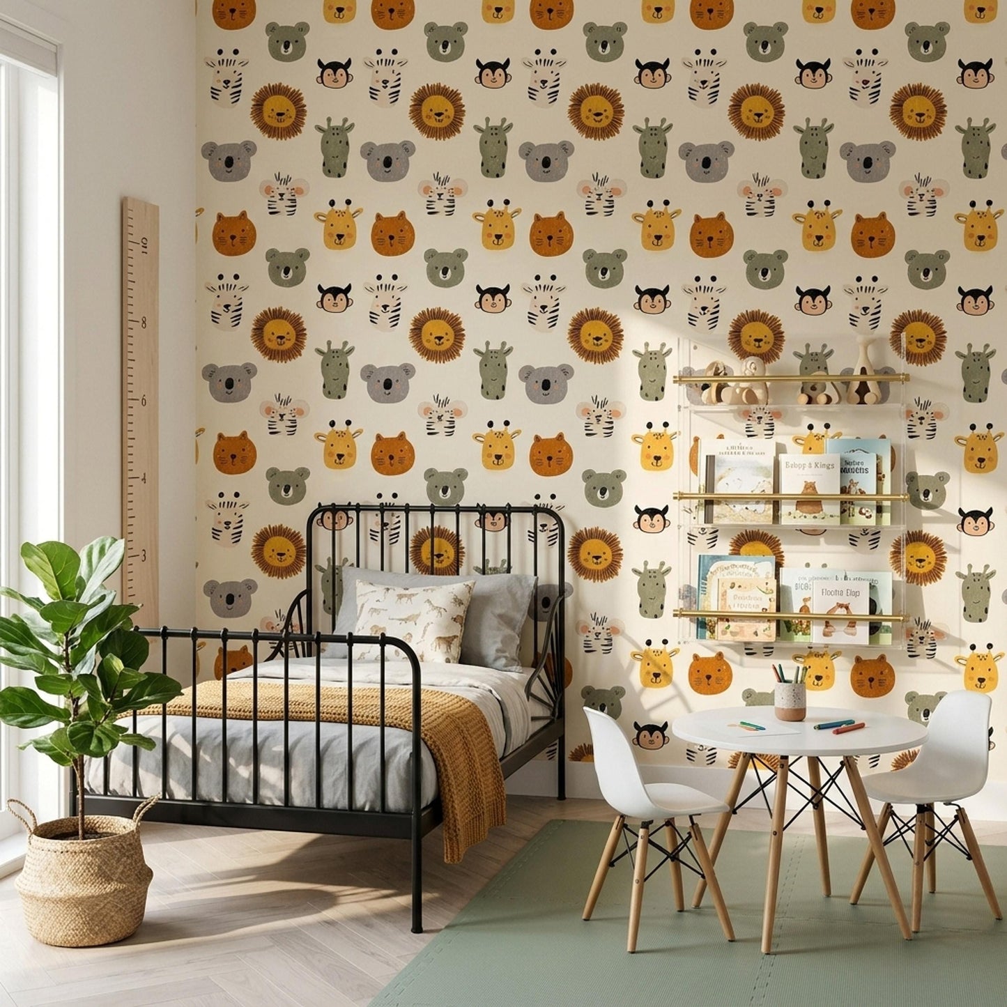 Kids Animal Wallpaper Safari Pattern Jungle Theme Wall Decor Playful Cartoon Design