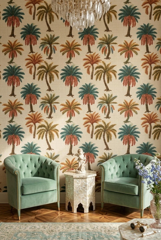 Tropical Palm Tree Wallpaper Vintage Botanical Pattern Exotic Island Style Wall Decor