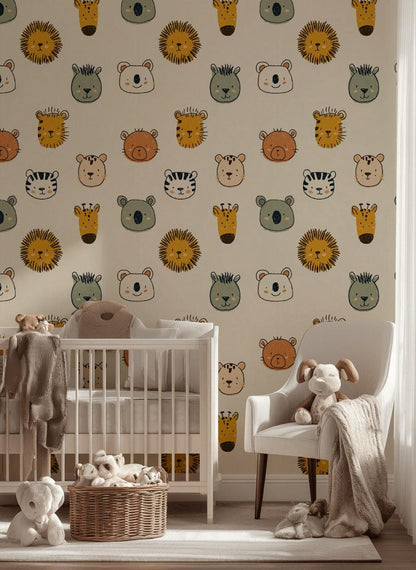 Safari Animal Wallpaper Jungle Nursery Decor Modern Kids Room Pattern Neutral Baby Wall Design