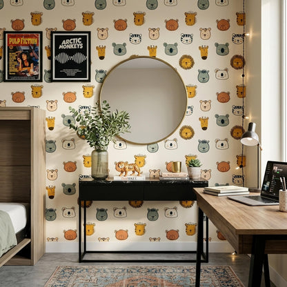 Safari Animal Wallpaper Jungle Nursery Decor Modern Kids Room Pattern Neutral Baby Wall Design
