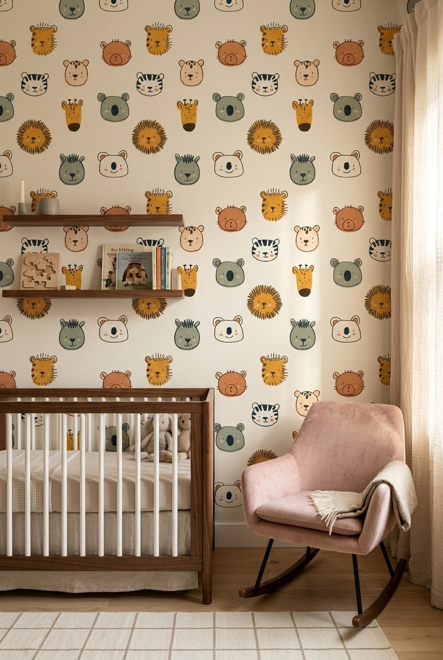 Safari Animal Wallpaper Jungle Nursery Decor Modern Kids Room Pattern Neutral Baby Wall Design