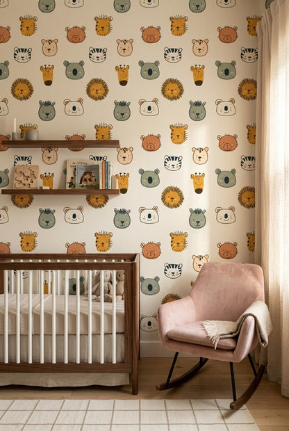 Safari Animal Wallpaper Jungle Nursery Decor Modern Kids Room Pattern Neutral Baby Wall Design