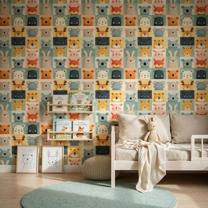 Scandinavian Kids Wallpaper Minimal Animal Pattern Neutral Nursery Wall Decor