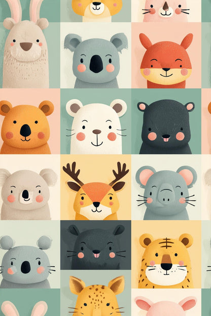 Scandinavian Kids Wallpaper Minimal Animal Pattern Neutral Nursery Wall Decor