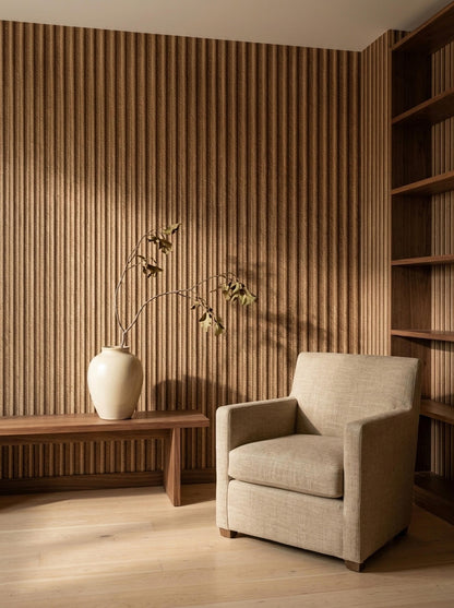 Textured Fluted Wallpaper Vertical Panel Effect Neutral Modern Wall Decor Design