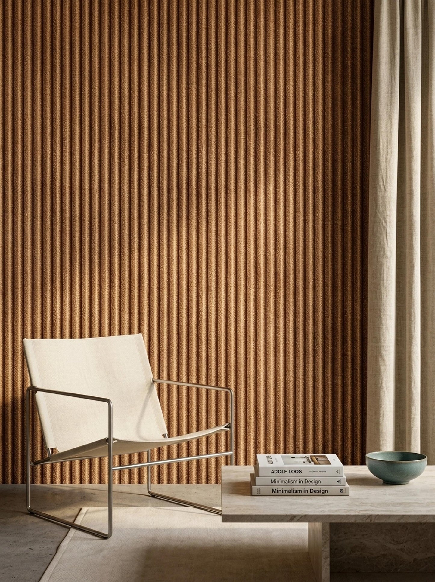 Textured Fluted Wallpaper Vertical Panel Effect Neutral Modern Wall Decor Design