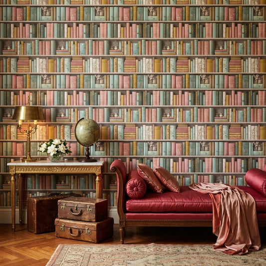 Bookshelf Wallpaper Vintage Library Wall Design Trompe Loeil Bookcase Wall Decor