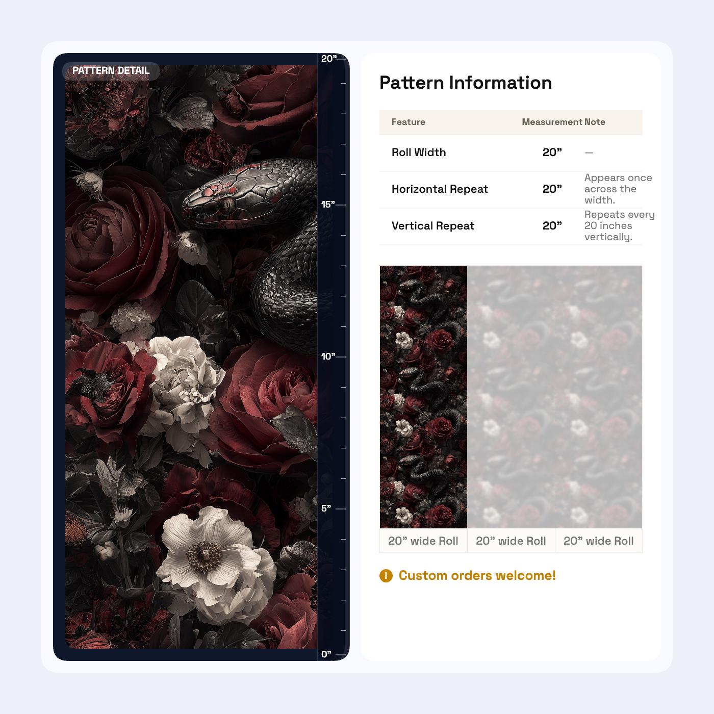 Dark Floral Snake Wallpaper Gothic Rose Pattern Luxury Moody Wall Decor