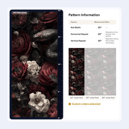 Dark Floral Snake Wallpaper Gothic Rose Pattern Luxury Moody Wall Decor