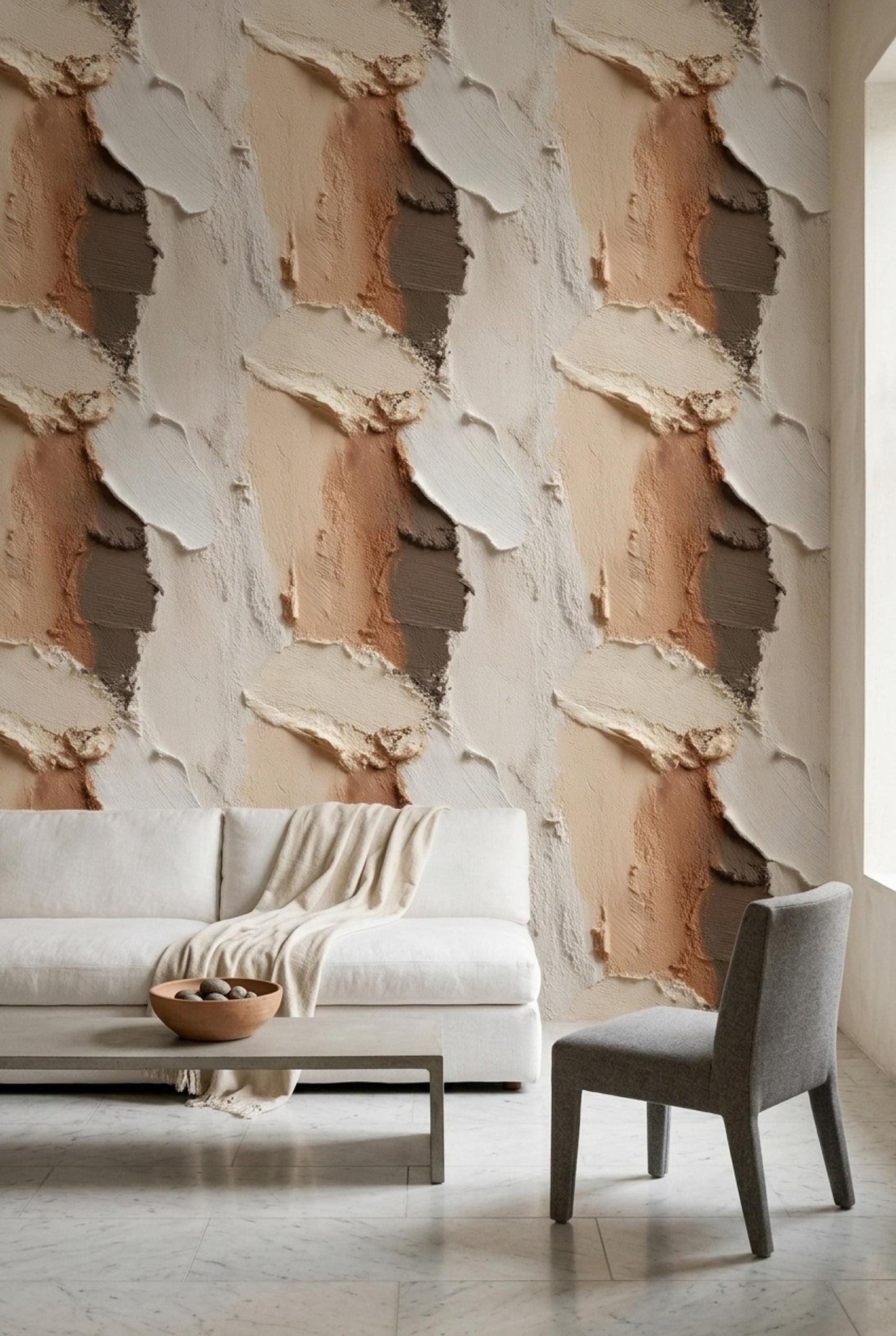 Textured Plaster Wallpaper Neutral Beige Wall Finish Minimal Modern Wall Decor