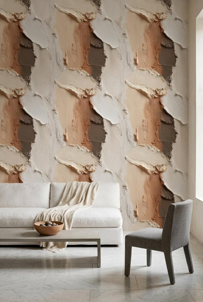 Textured Plaster Wallpaper Neutral Beige Wall Finish Minimal Modern Wall Decor