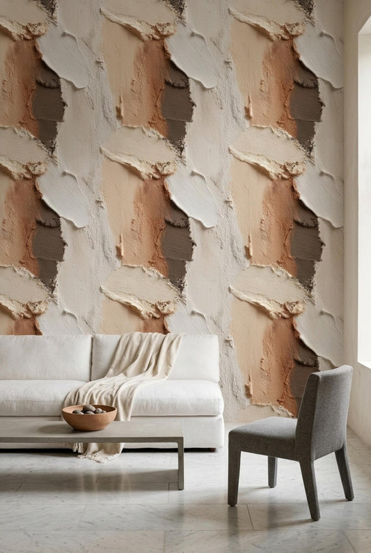 Textured Plaster Wallpaper Neutral Beige Wall Finish Minimal Modern Wall Decor