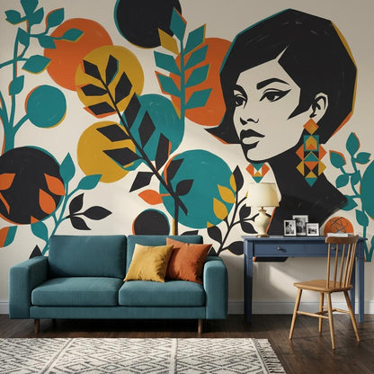 Pop Art Woman Wallpaper Retro Abstract Leaves Colorful Bedroom Decor Wall Mural