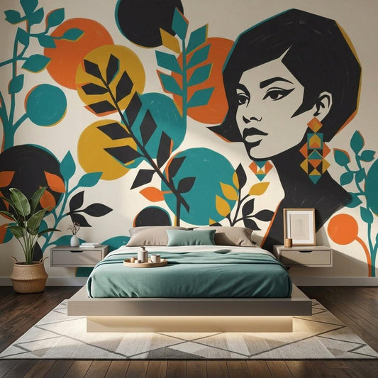 Pop Art Woman Wallpaper Retro Abstract Leaves Colorful Bedroom Decor Wall Mural