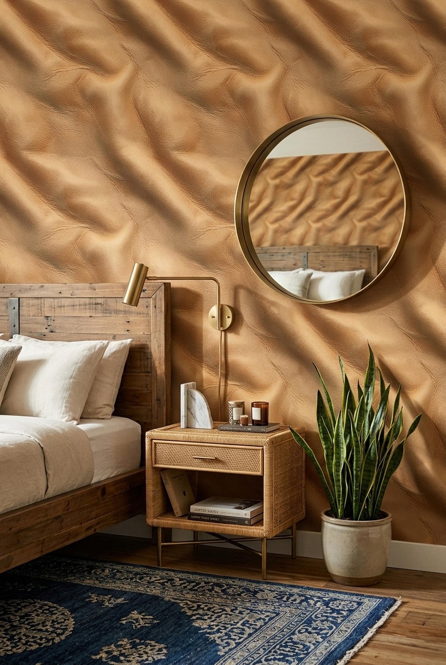 Faux Leather Texture Wallpaper Warm Neutral Wall Decor Luxury Minimal Interior Style