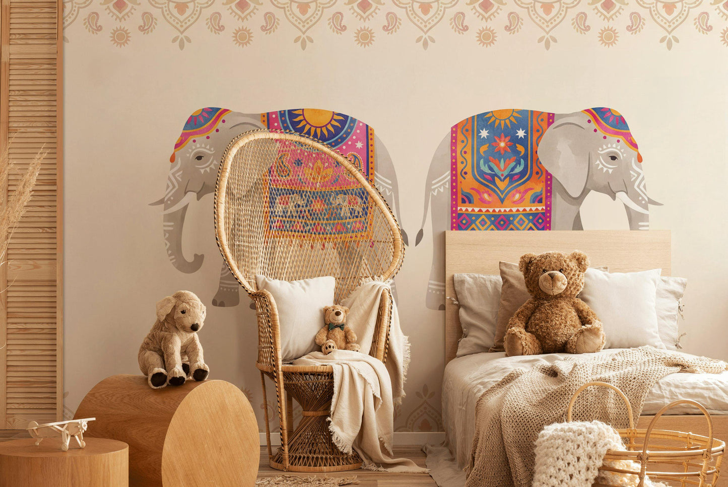 Boho Elephant Wallpaper Colorful Ethnic Nursery Decor Safari Kids Room Wall Mural
