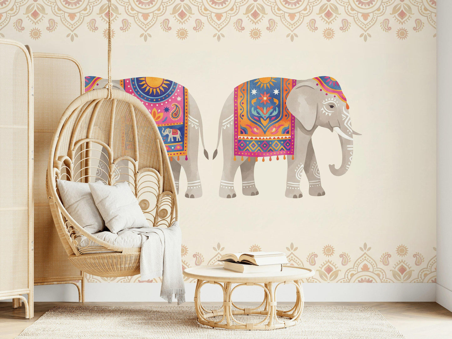 Boho Elephant Wallpaper Colorful Ethnic Nursery Decor Safari Kids Room Wall Mural