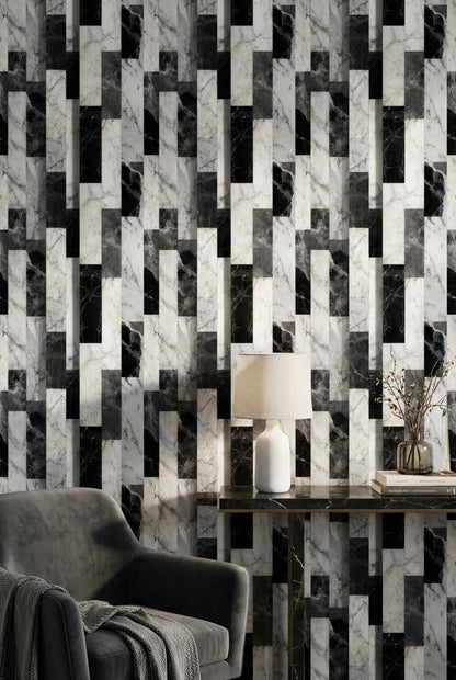 Modern Black Marble Wallpaper Geometric Pattern Luxury Removable Wall Decor Wallpaper