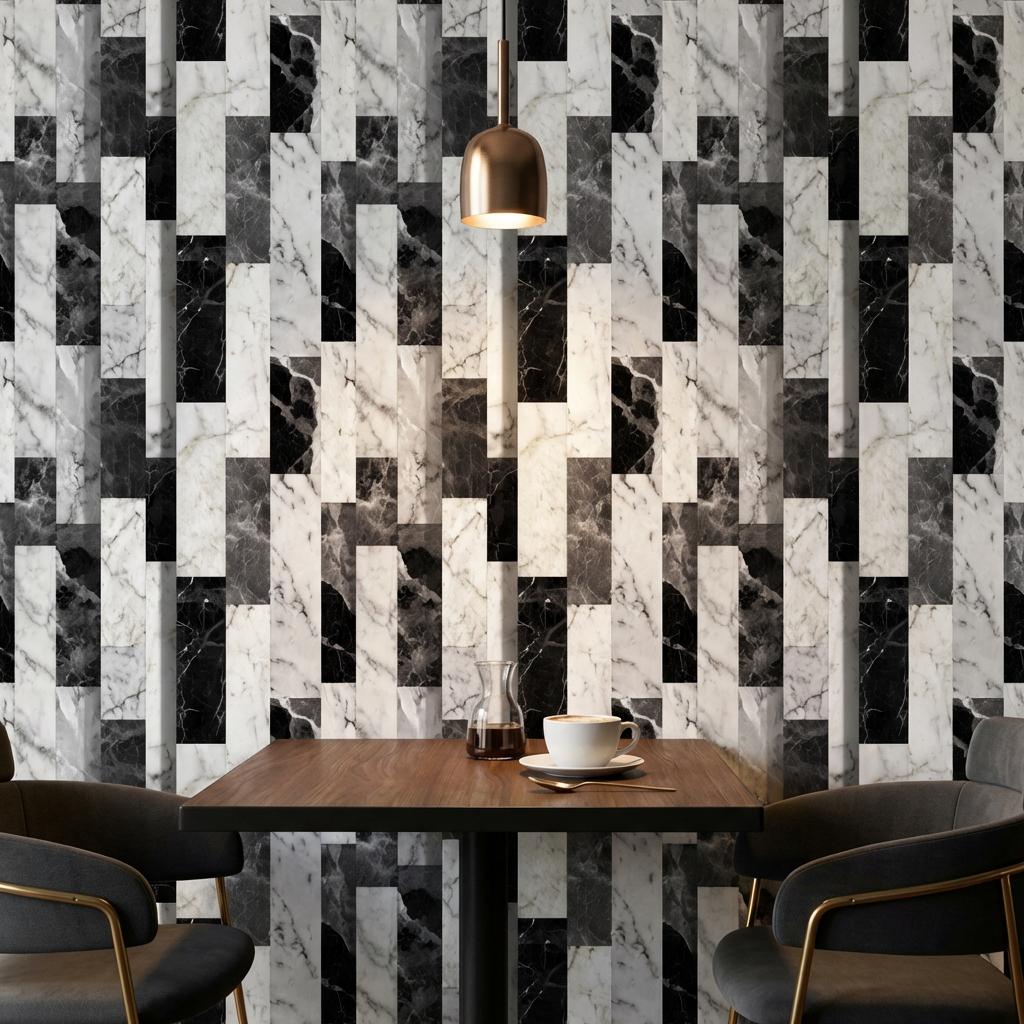 Modern Black Marble Wallpaper Geometric Pattern Luxury Removable Wall Decor Wallpaper