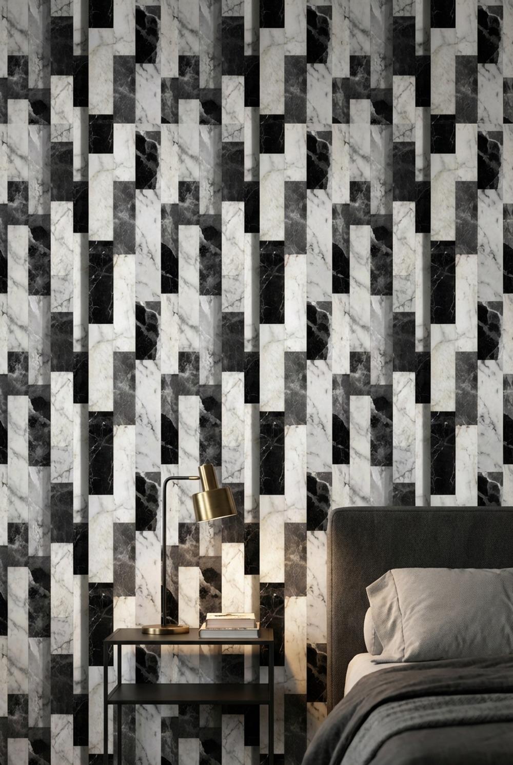 Modern Black Marble Wallpaper Geometric Pattern Luxury Removable Wall Decor Wallpaper