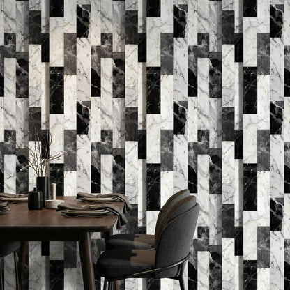 Modern Black Marble Wallpaper Geometric Pattern Luxury Removable Wall Decor Wallpaper