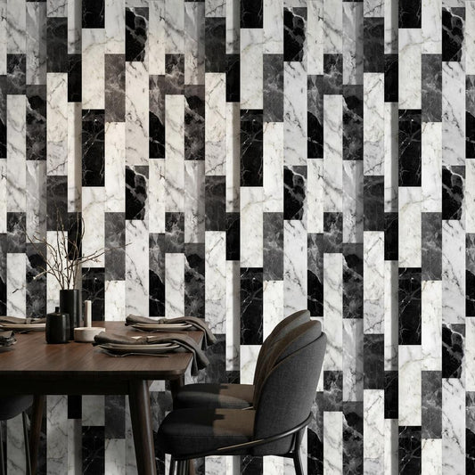 Modern Black Marble Wallpaper Geometric Pattern Luxury Removable Wall Decor Wallpaper