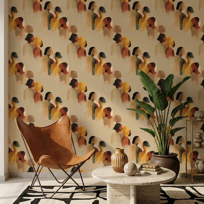 Abstract Figure Wallpaper Modern Art Wall Decor Artistic Portrait Pattern