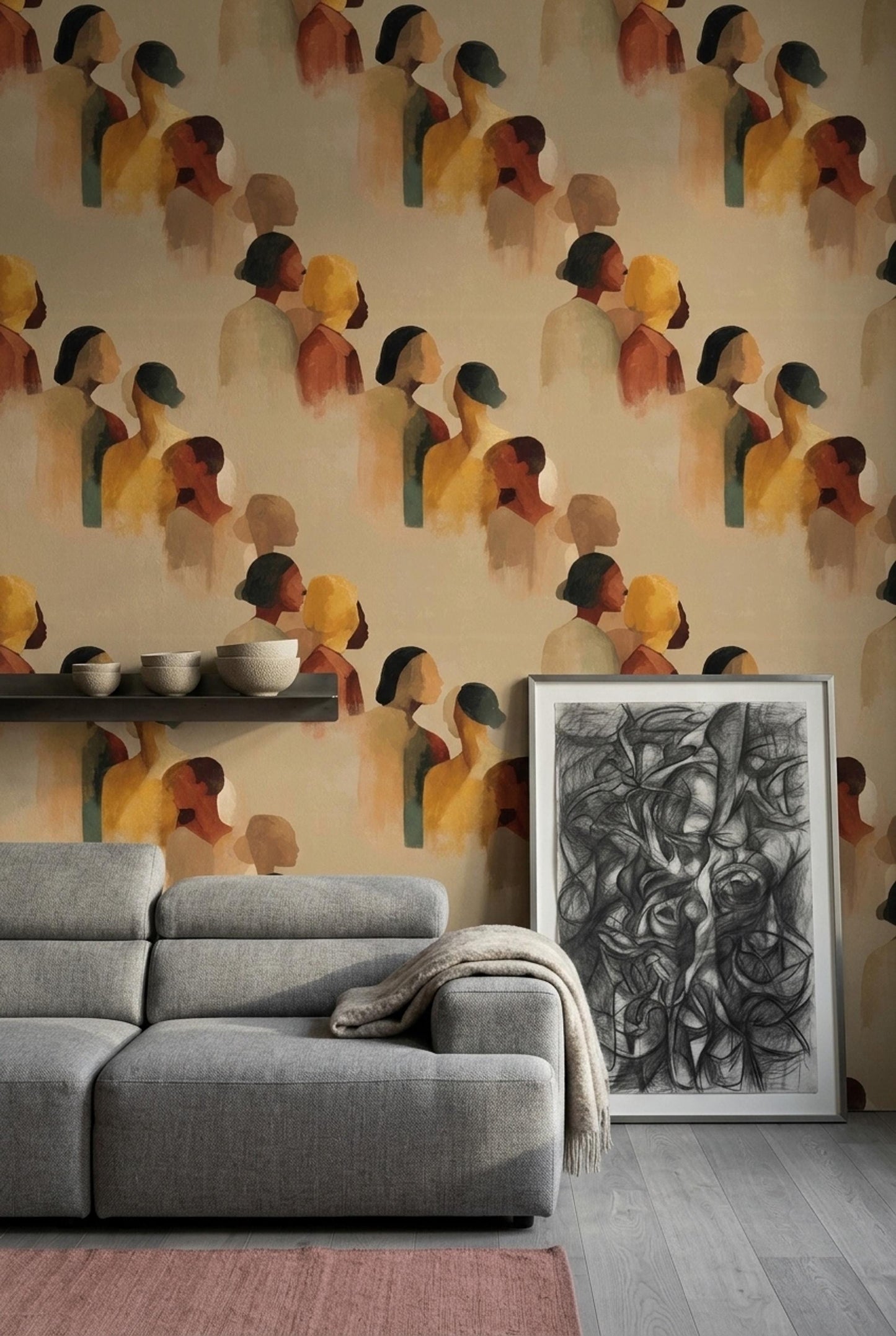 Abstract Figure Wallpaper Modern Art Wall Decor Artistic Portrait Pattern