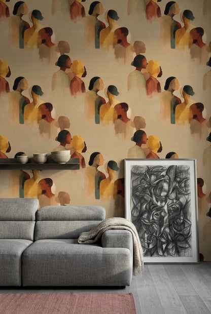 Abstract Figure Wallpaper Modern Art Wall Decor Artistic Portrait Pattern
