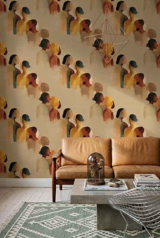 Abstract Figure Wallpaper Modern Art Wall Decor Artistic Portrait Pattern